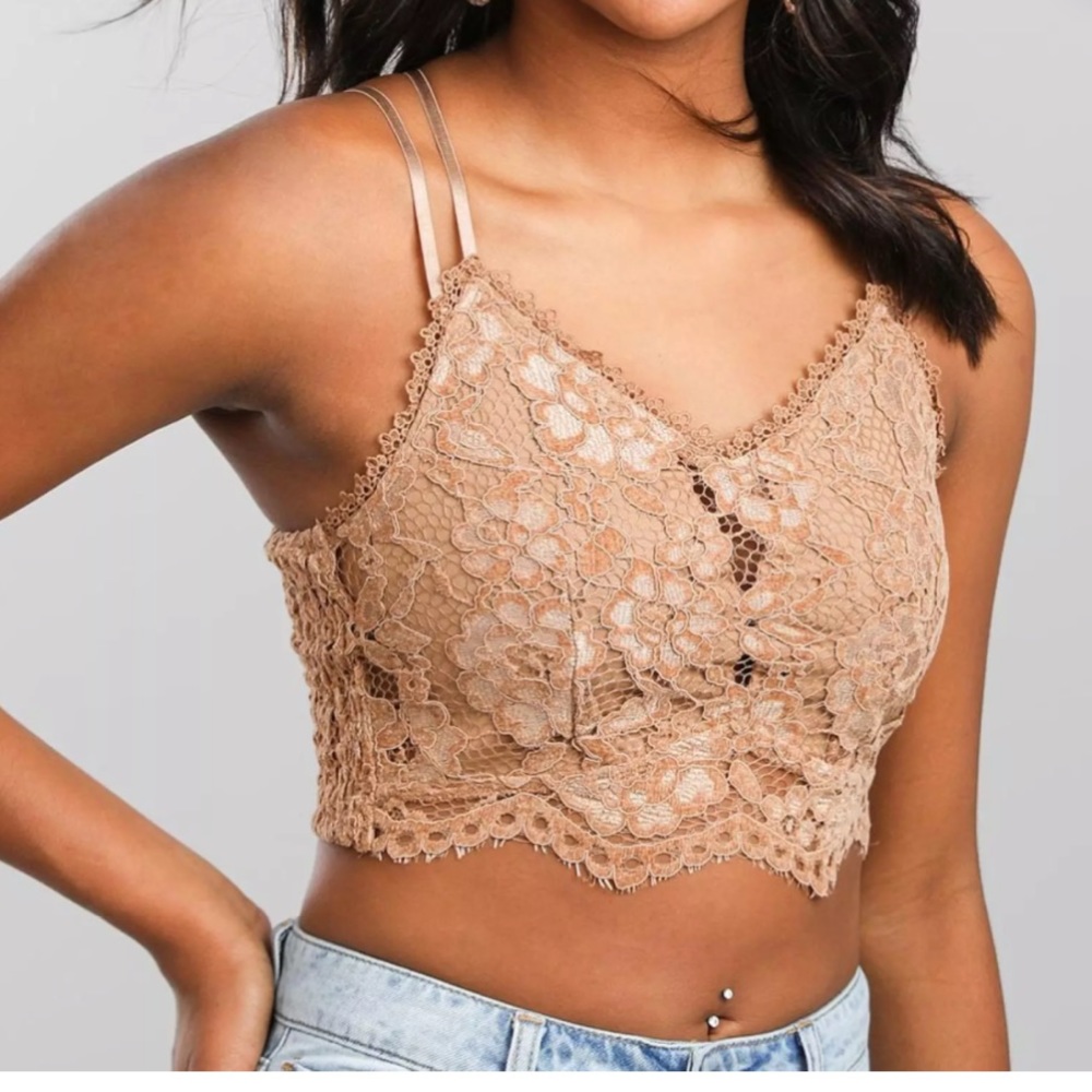 S Willow & Root Buckle Smocked bralette bustier WOODSMOKE tan brown NWOT cropped